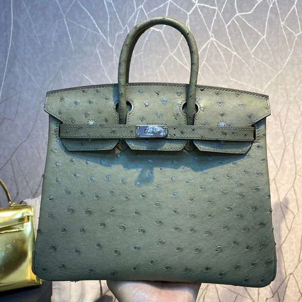 Hermès Birkin 30 cm Khaki Ostrich Leather Silver Hardware Bag product view 1