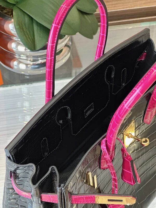 Hermès Birkin 30 Black/Pink Crocodile Leather – Custom Made Bag product view 6