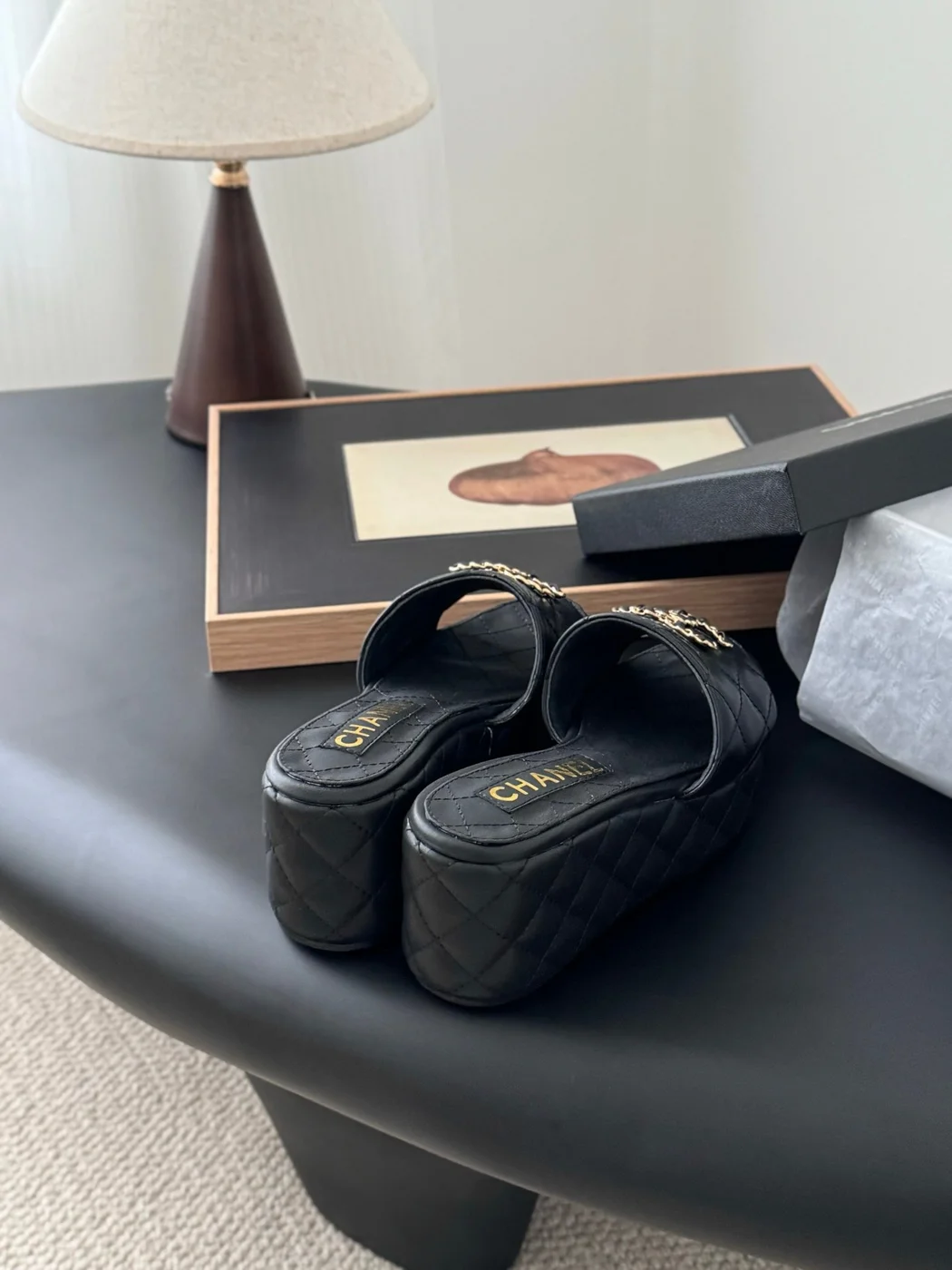 Chanel Women Black Leather Quilted Slides product view 3