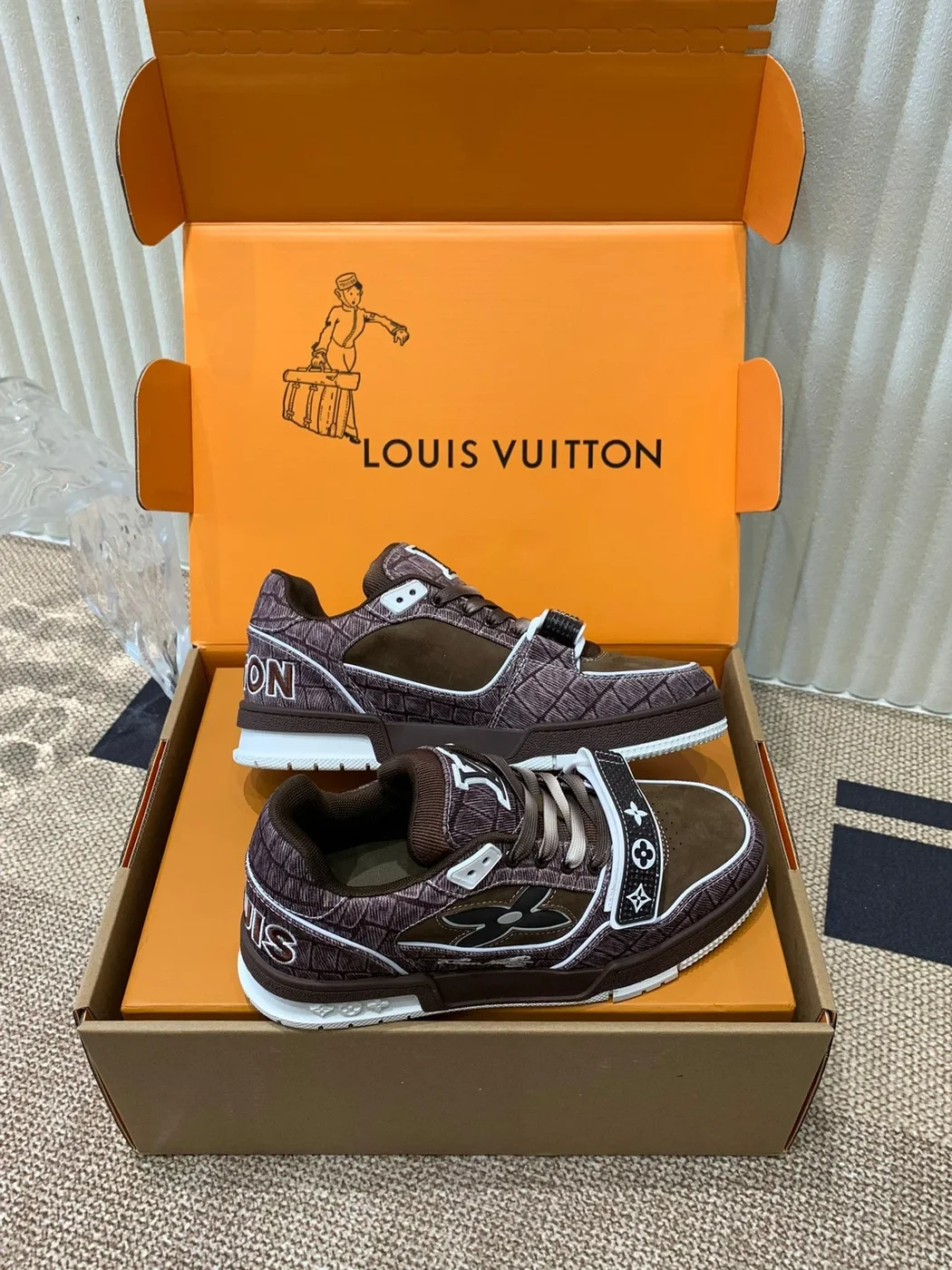Louis Vuitton Women Brown Suede Leather Sneakers product view 2