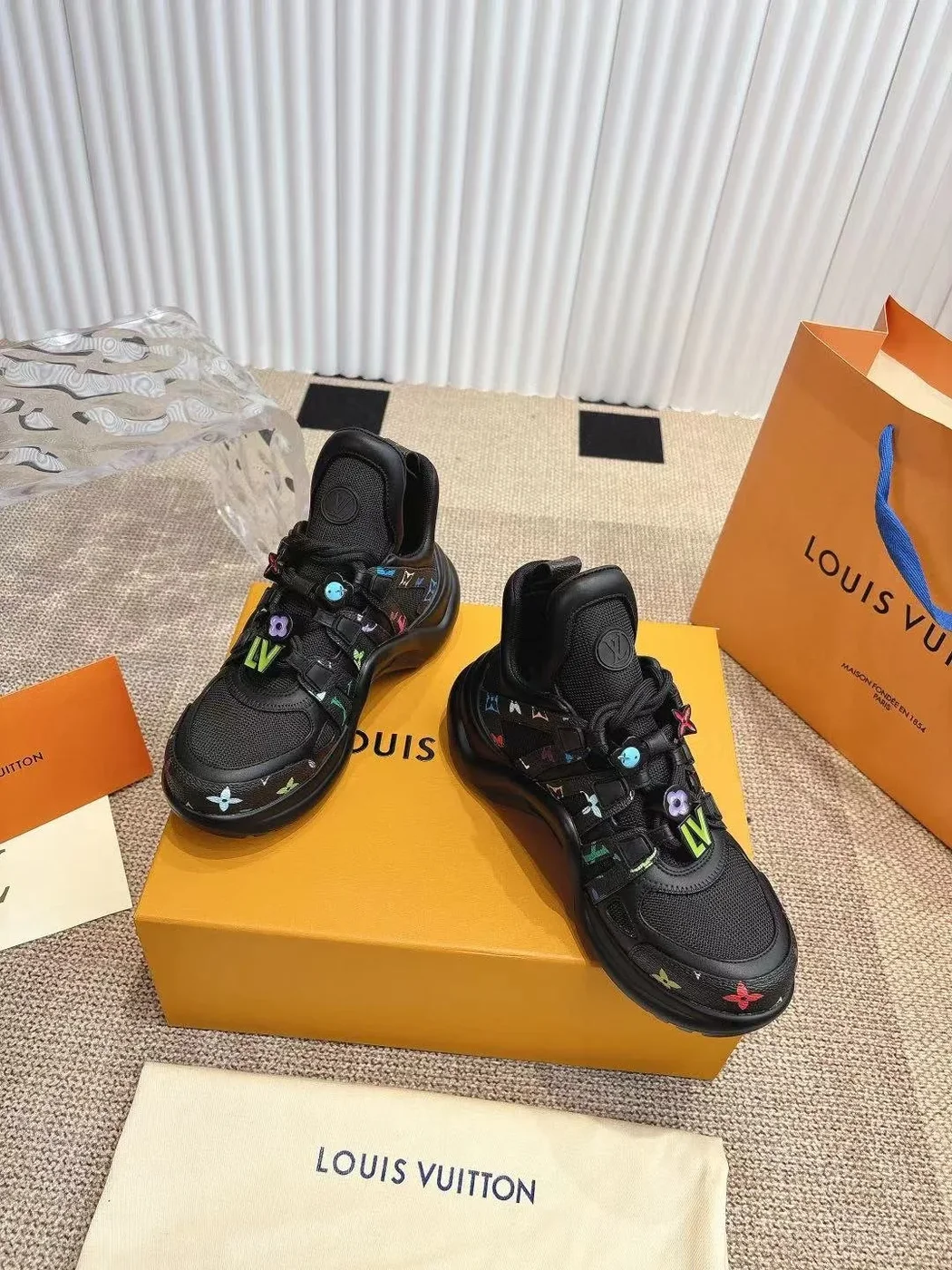Louis Vuitton Women Black Mesh Multicolor Logo Sneakers product view 1