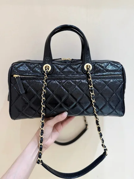 Chanel 25K Bowling Bag in Black Caviar Leather Gold Hardware product view 2