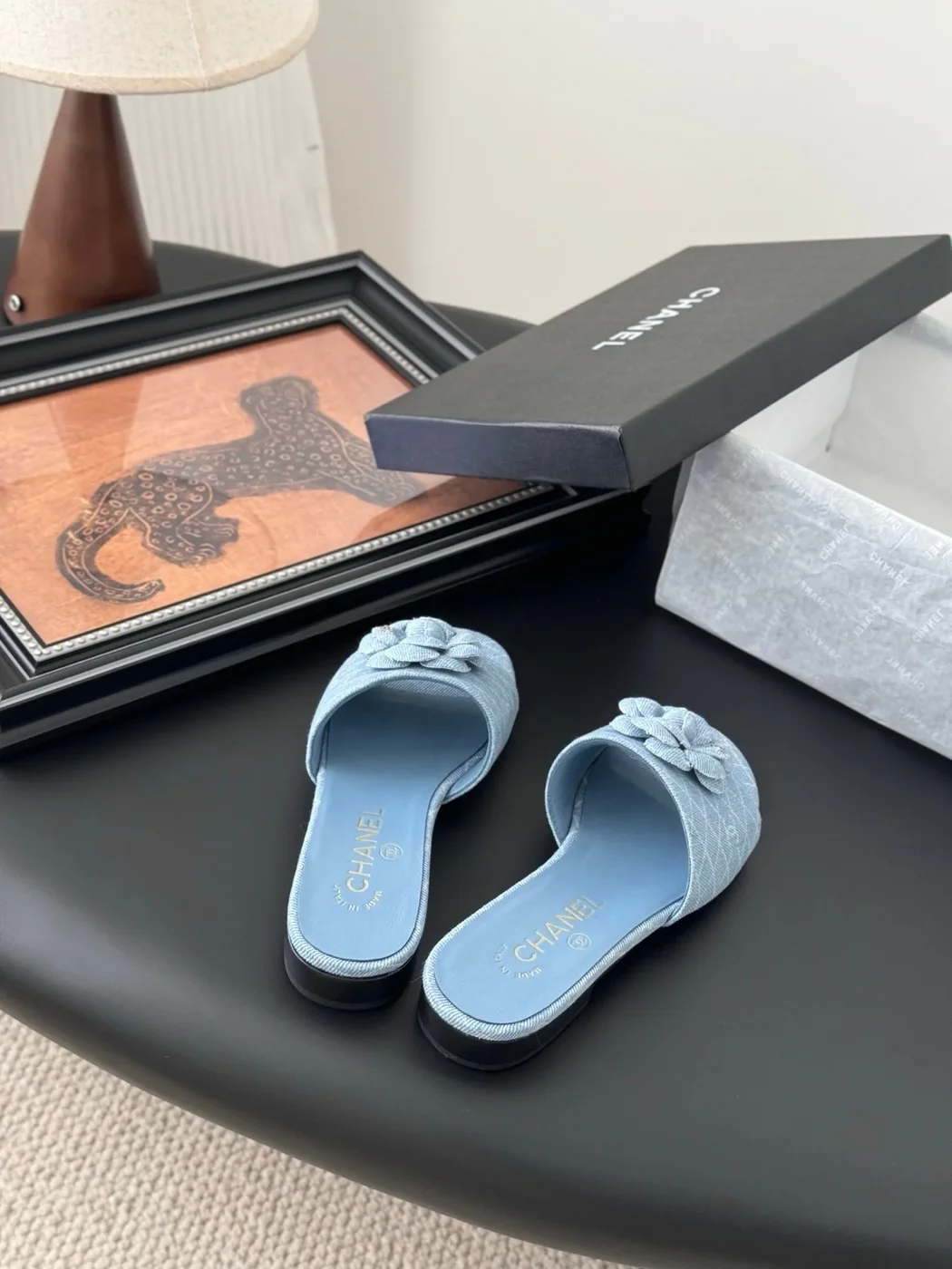 Chanel Women Light Blue Fabric Slides product view 6