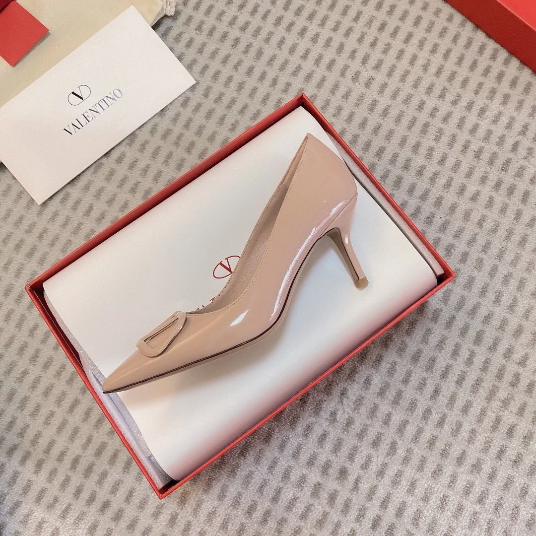 Valentino Women Beige Patent Leather Pointed Pumps product view 4