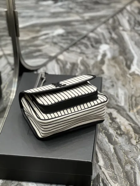 Saint Laurent Cotton Canvas Striped Vintage Calfskin Monogram Medium Niki Chain Satchel Bag product view 4