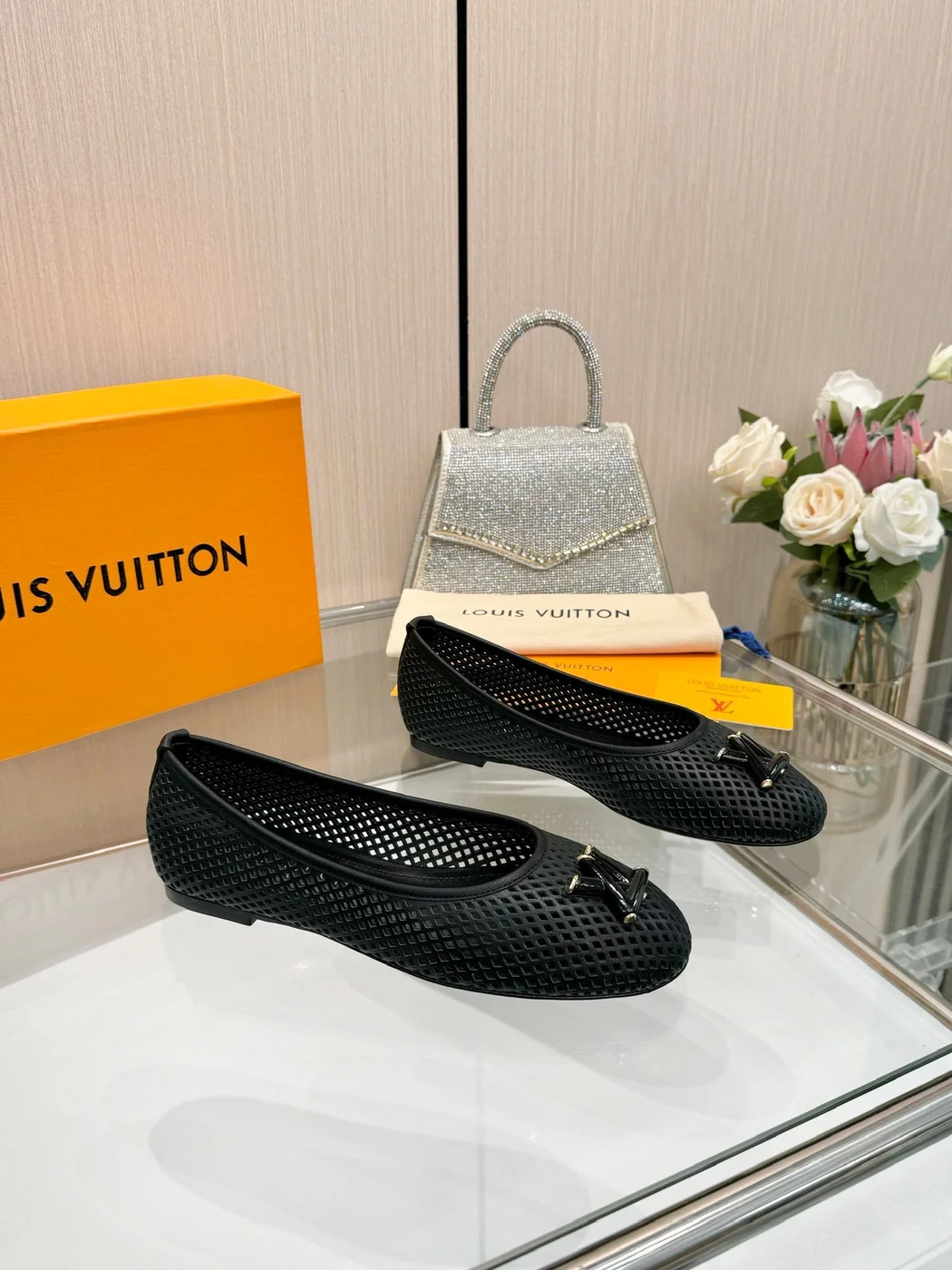 Louis Vuitton Women Black Mesh Ballet Flats product view 1