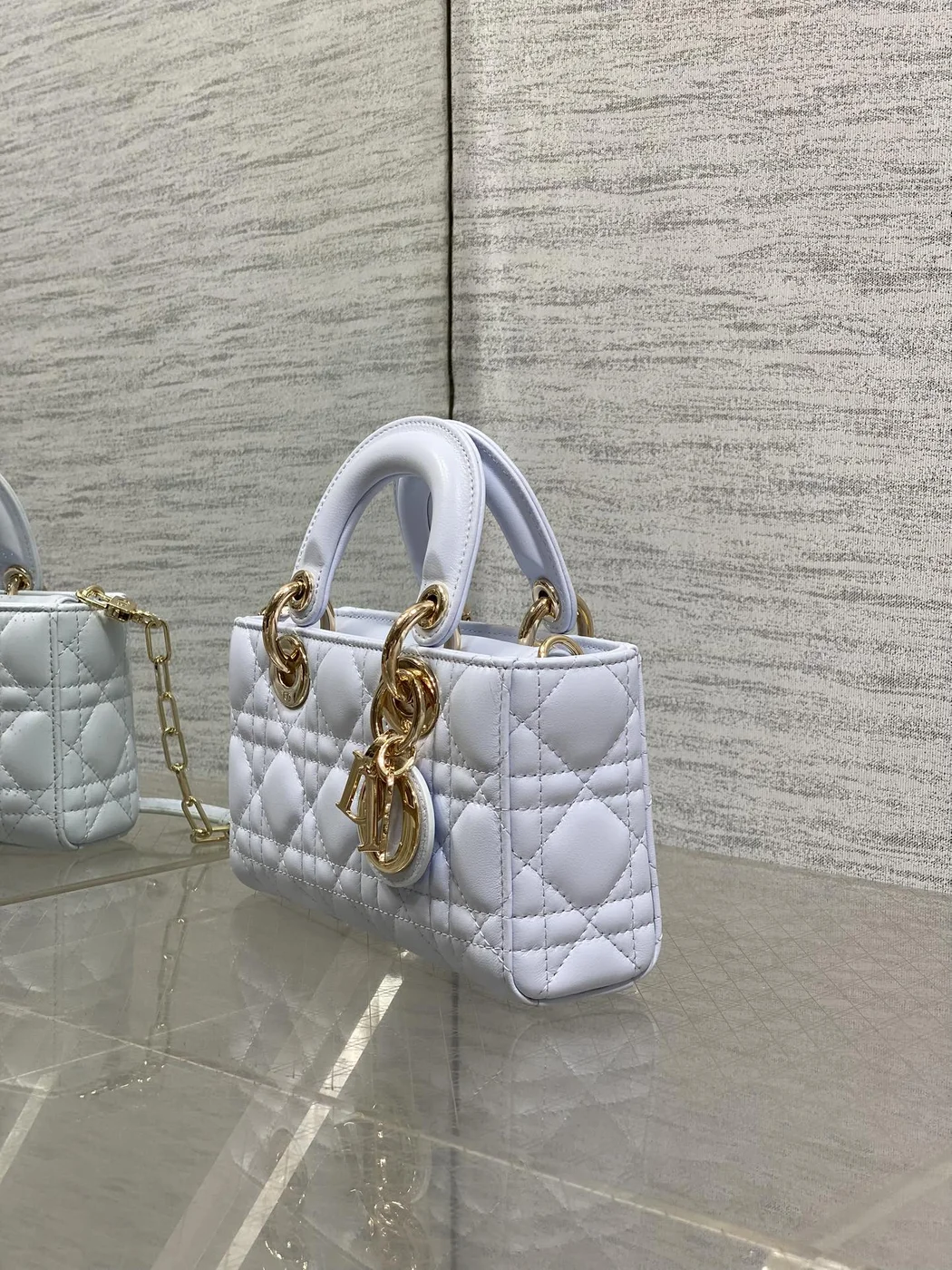 Dior Small Lady D‑Joy Bag 19 In Light Blue Gold Hardware product view 4