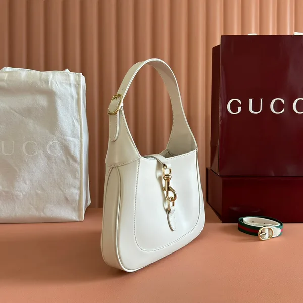 Gucci Jackie Small Shoulder Bag 27 In White Calfskin Gold Hardware product view 3