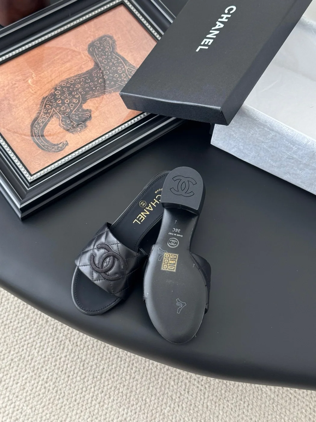 Chanel Women Black Quilted Leather Slides product view 4