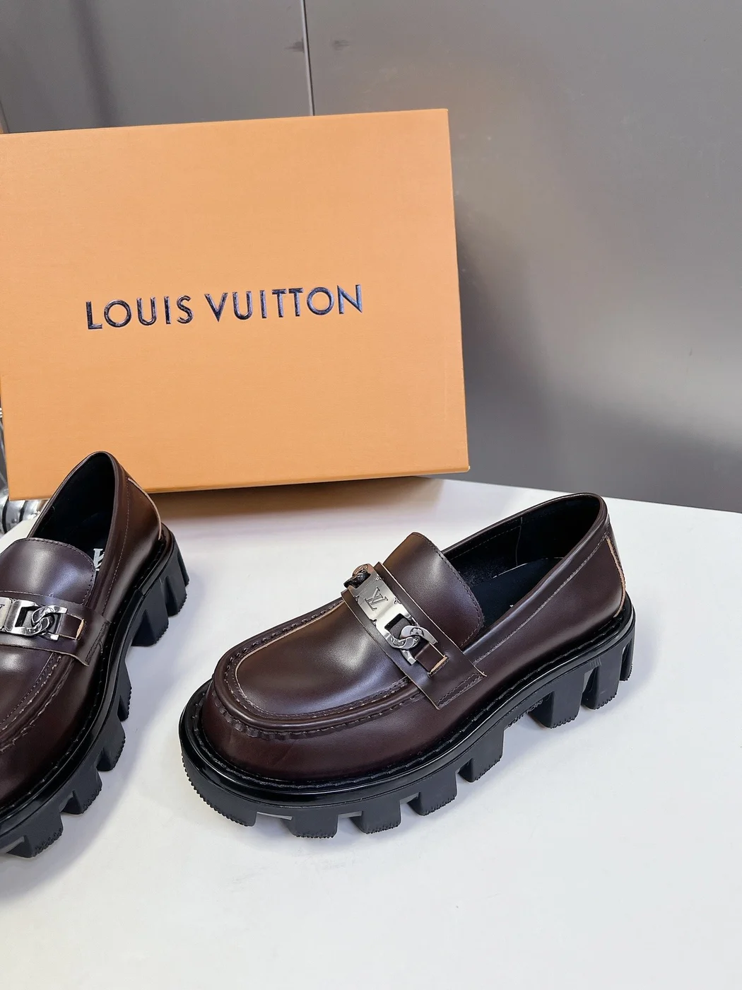 Louis Vuitton Women Brown Leather Chunky Loafers product view 4