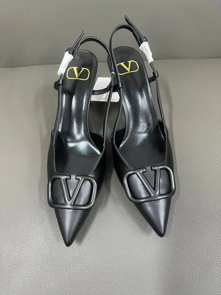 Valentino Women Black Leather Pointed Slingback Pumps product view 1