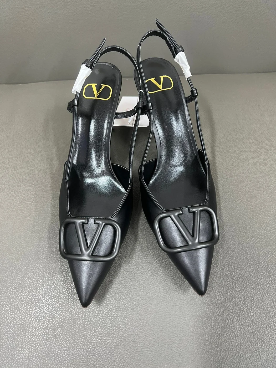 Valentino Women Black Leather Pointed Slingback Pumps product view 1