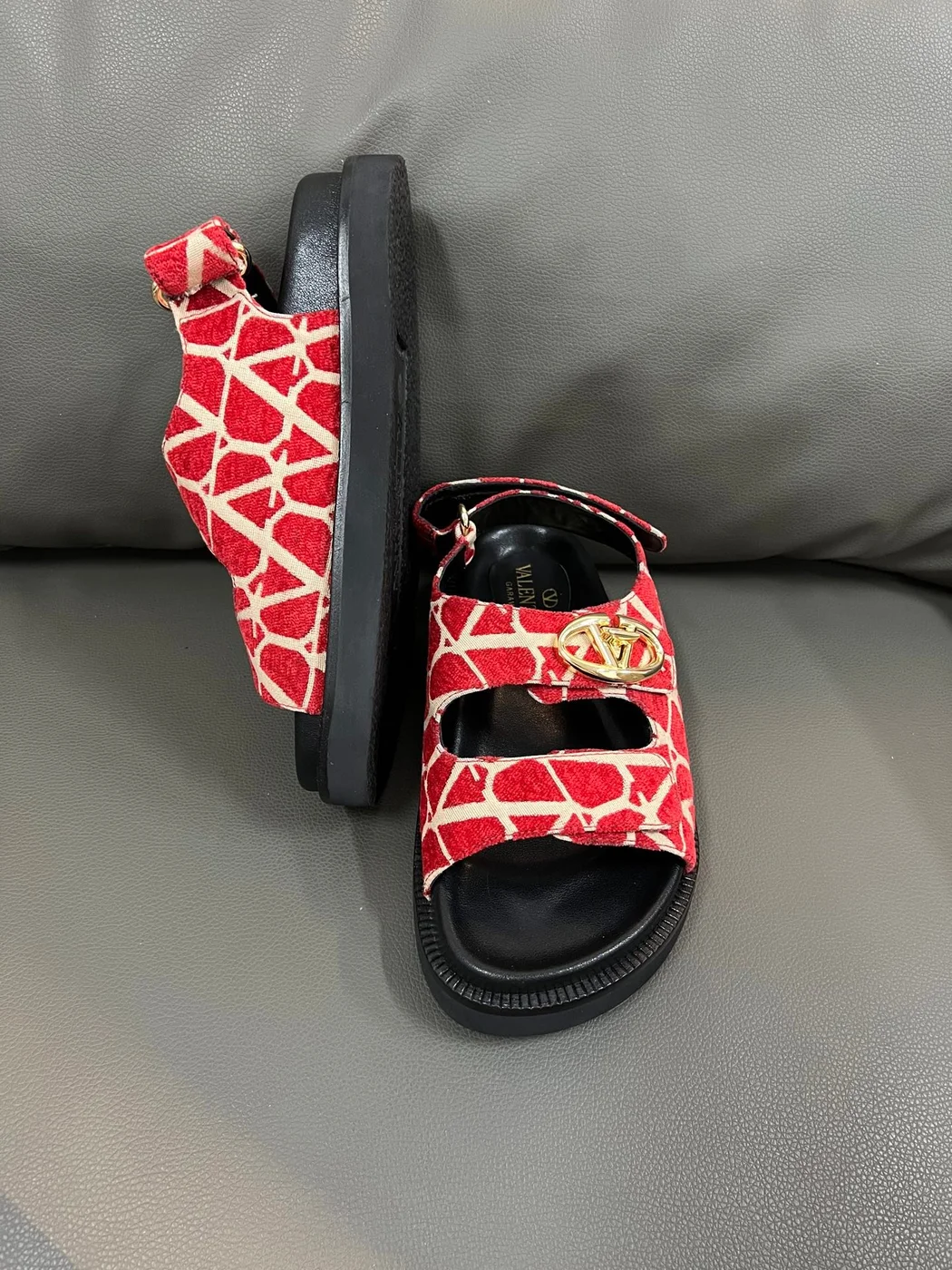 Valentino Women Red Patterned Fabric Sandals product view 4