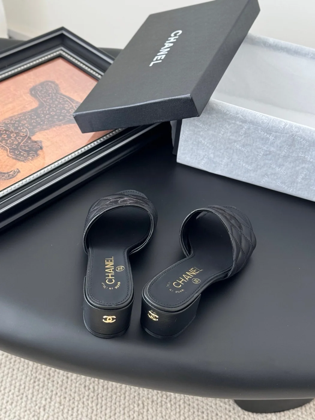 Chanel Women Black Quilted Leather Slides product view 5