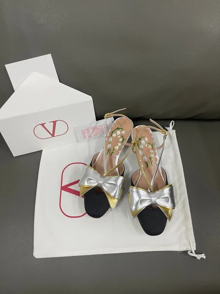 Valentino Women Black Satin Silver Gold Leather Heels product view 1