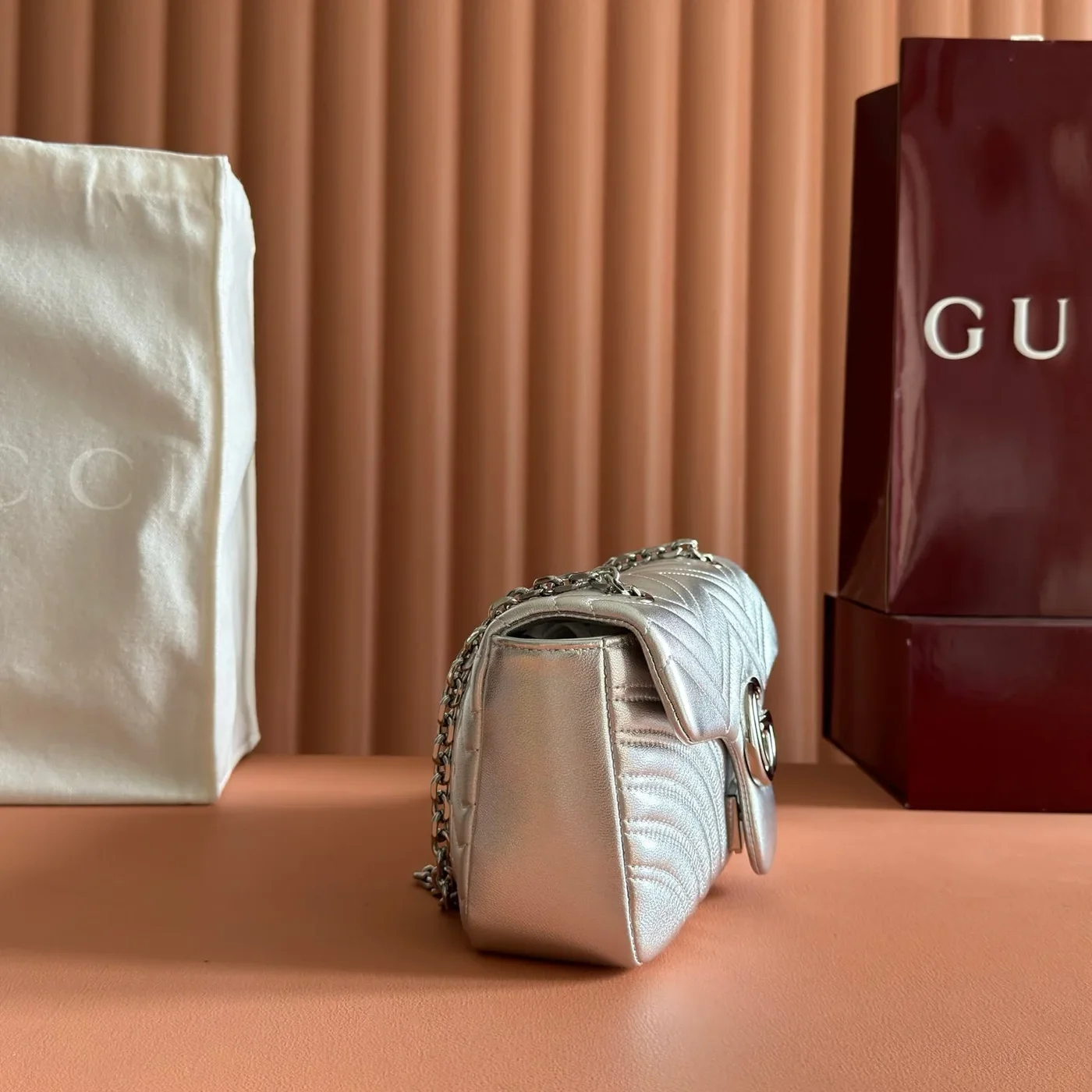 Gucci GG Marmont Bag 26 In Silver Lambskin product view 5
