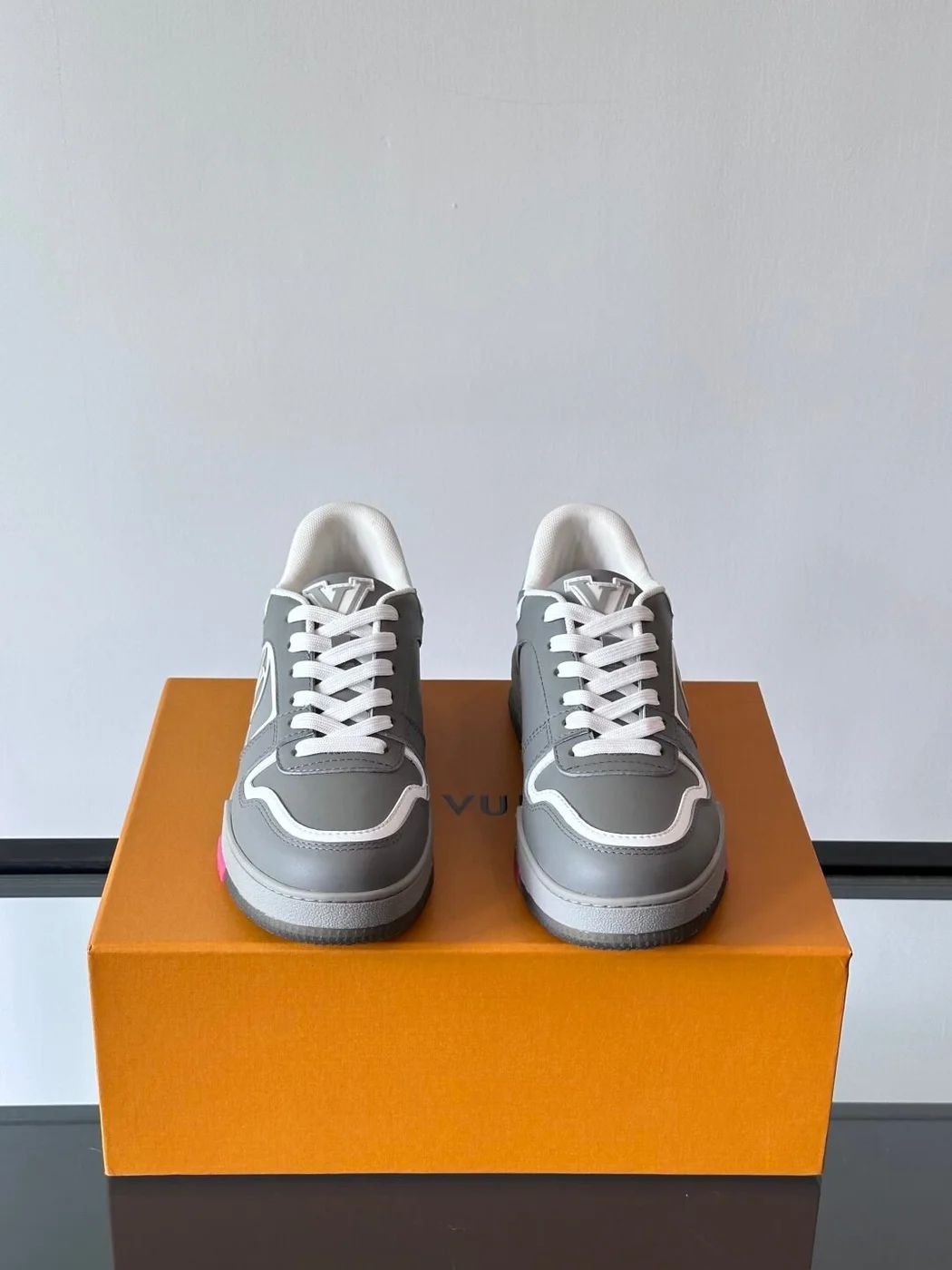 Louis Vuitton Men Grey White Leather Sneakers product view 2