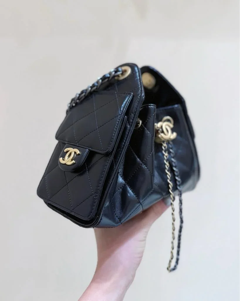 Chanel 25 mini Gold Silver Chain Black Bag product view 6