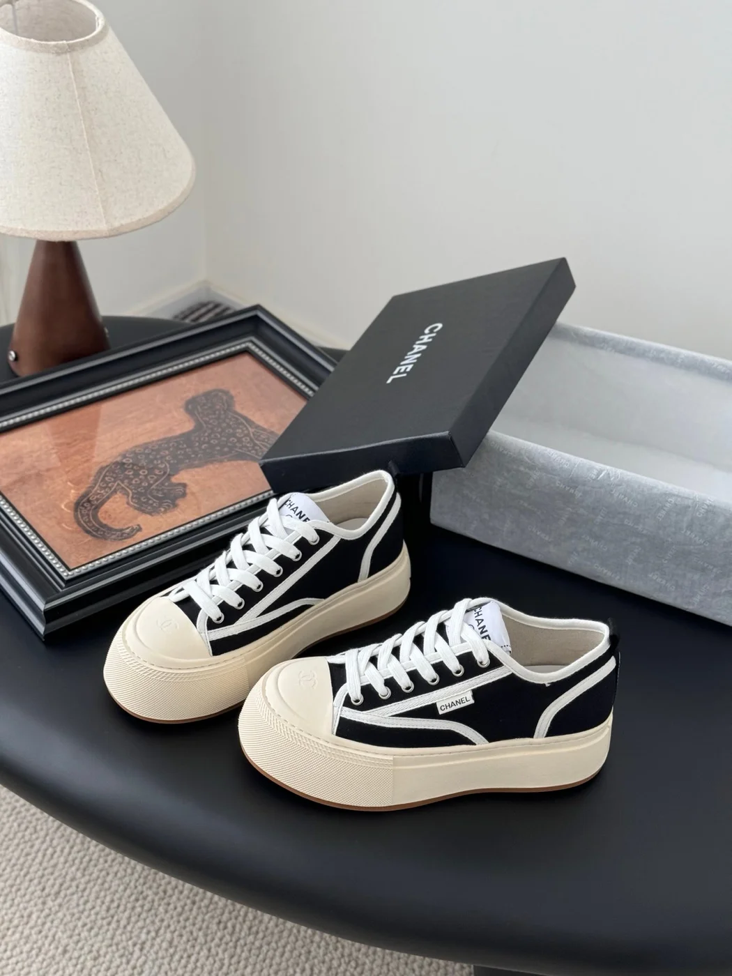 Chanel Women Black Canvas Contrast Rubber Sneakers product view 2