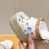 Louis Vuitton Women White Leather Multicolor Print Wedge Sandals product view 2