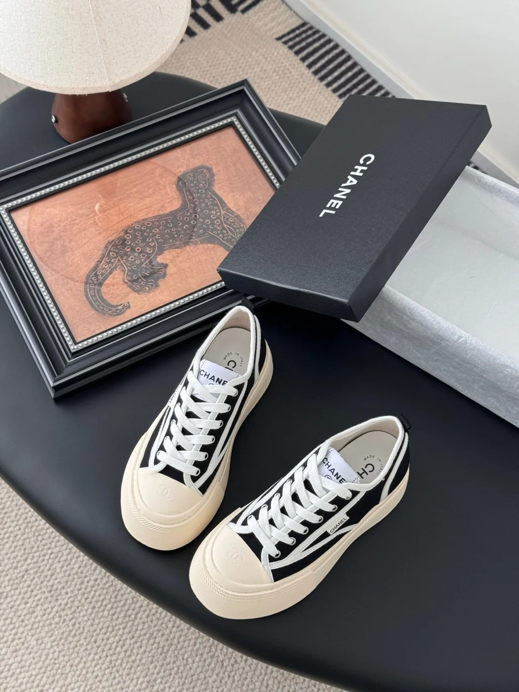 Chanel Women Black Canvas Contrast Rubber Sneakers product view 5