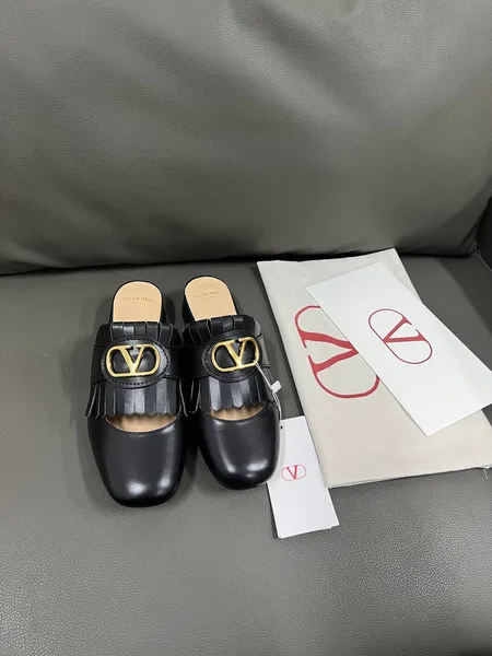 Valentino Women Black Leather Fringe Mules product view 1