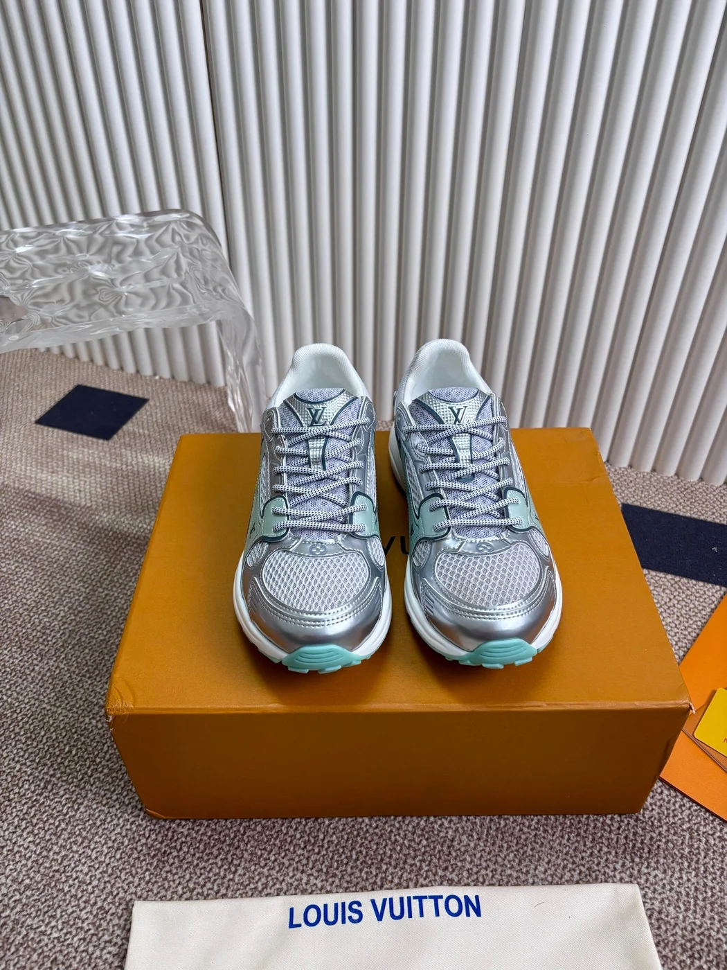 Louis Vuitton Women Silver Mesh Metallic Sneakers product view 3