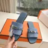 Hermès Women Blue Suede Flat Slide Sandals product view 6