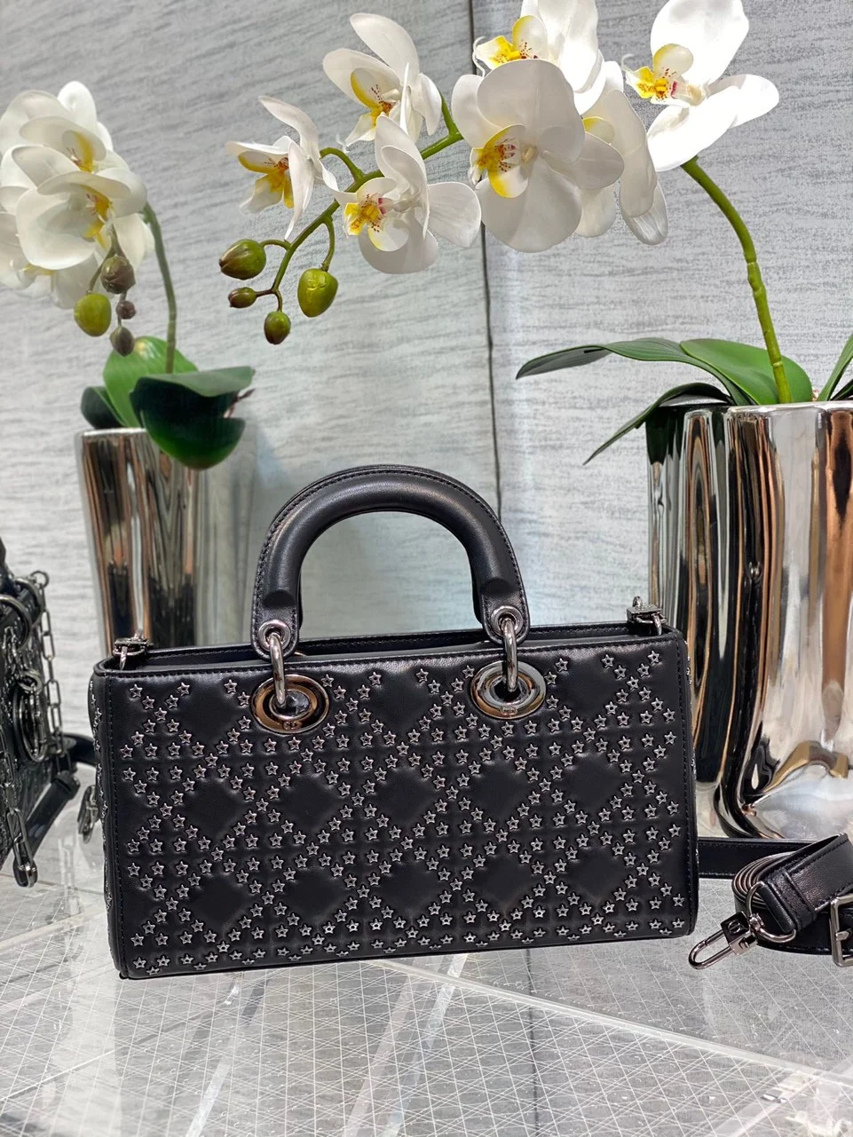 Dior D-Joy Premium Black Handbag With Star Studs 26 cm product view 2
