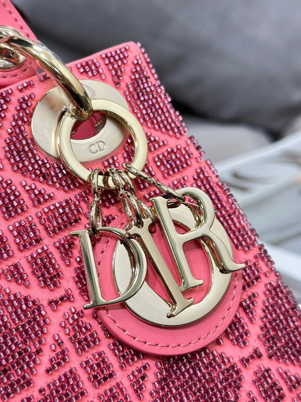 Dior Lady Pink Handbag with Beads 17x15x7cm product view 6