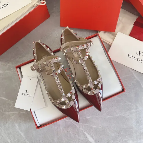 Valentino Women Burgundy Patent Leather Studded Flats product view 1