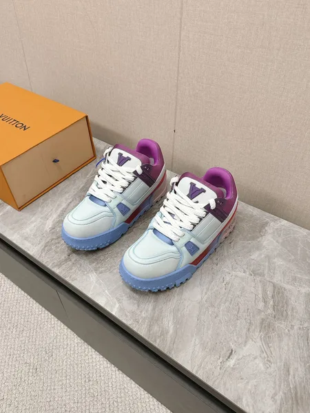 Louis Vuitton Women Blue White Leather Sneakers product photo