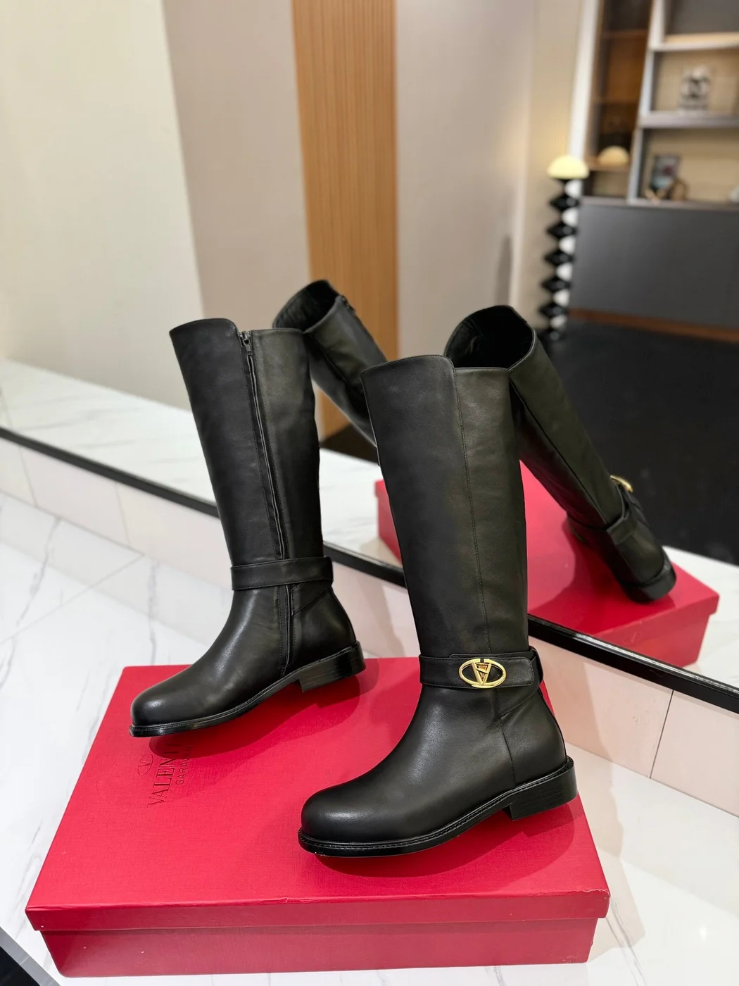 Valentino Women Black Leather Knee High Boots product view 6