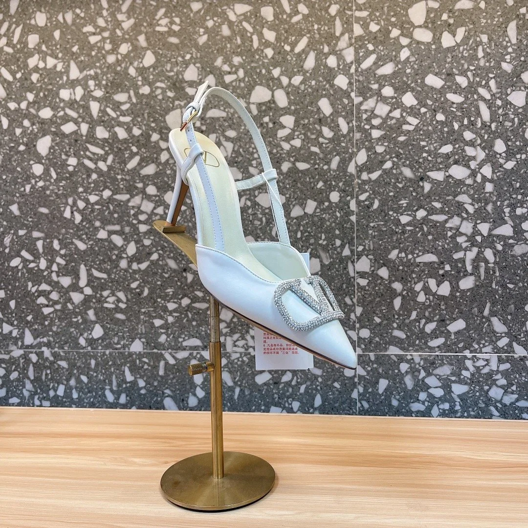 Valentino Women White Leather Pointed Slingback Pumps product view 6