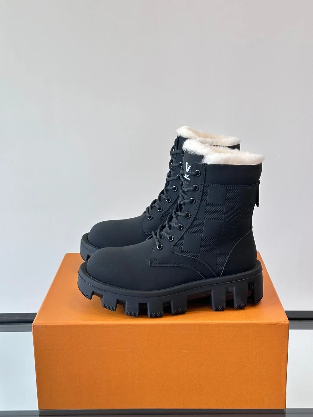 Louis Vuitton Men Black Leather Fur Lined Boots product view 3