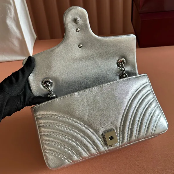 Gucci GG Marmont Bag 26 In Silver Lambskin product view 6