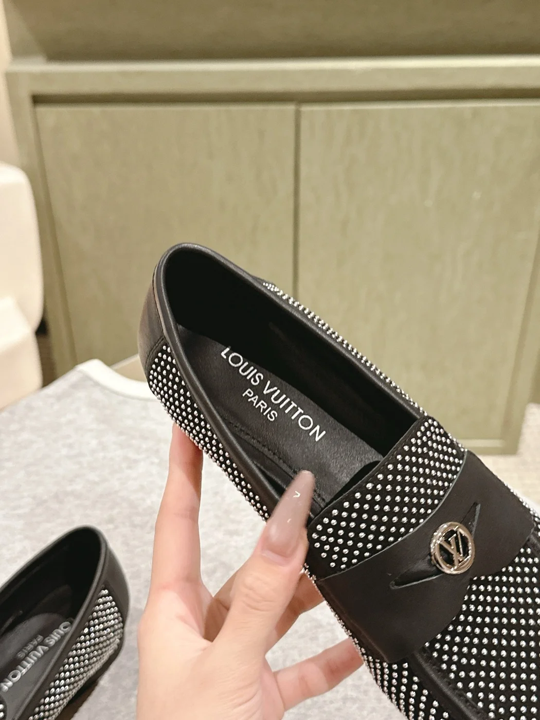 Louis Vuitton Women Black White Canvas Loafers product view 5