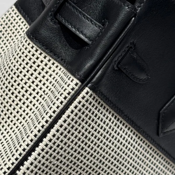 Hermès Birkin 25 cm In Black Swift White Black Plaid Toile Canvas (Custom-Made) Bag product view 5
