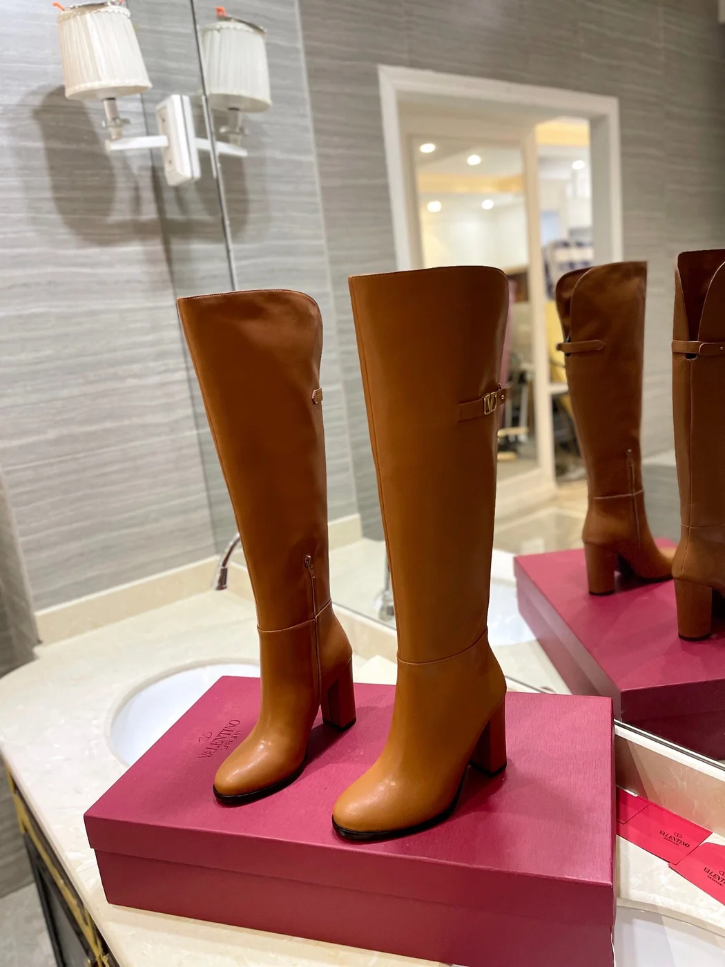 Valentino Women Brown Leather Knee High Boots product view 3