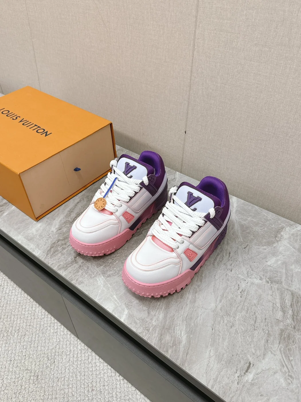 Louis Vuitton Women White Pink Purple Leather Sneakers product view 1