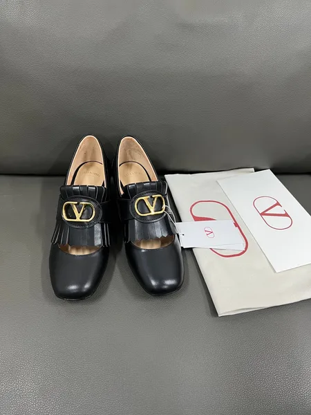 Valentino Women Black Leather Fringe Loafers product view 1