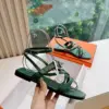 Hermès Women Green Leather Strappy Sandals product view 5
