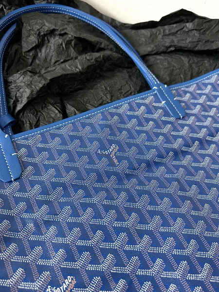 Goyard Blue Goyardine Canvas  Chevroches Calfskin Saint Louis PM Tote product view 5