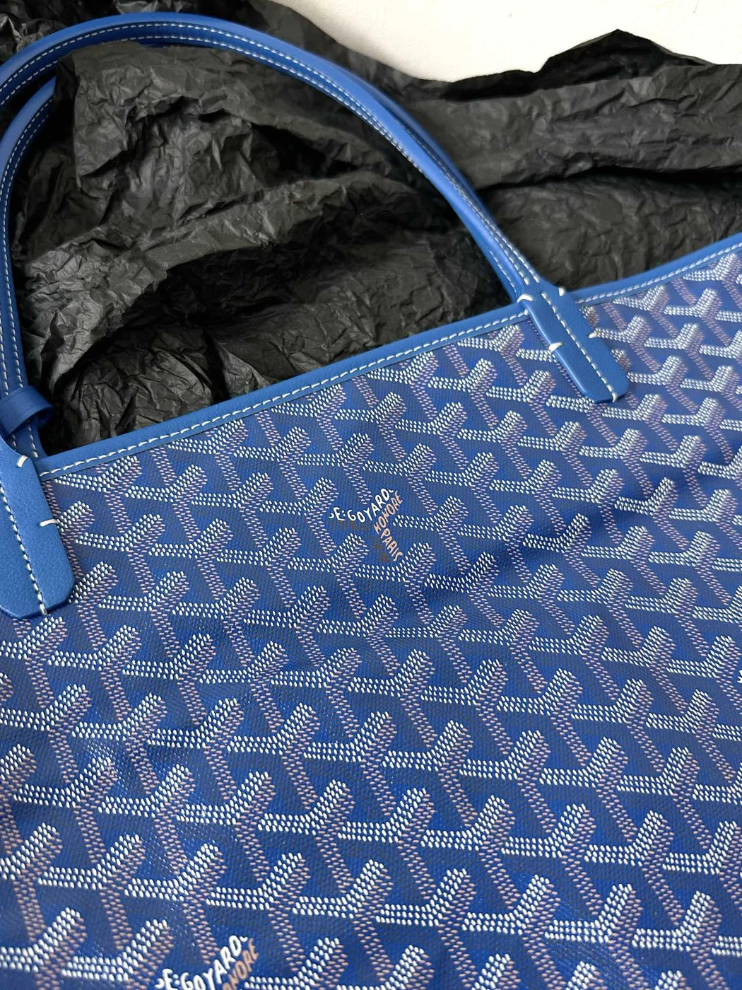 Goyard Blue Goyardine Canvas Chevroches Calfskin Saint Louis PM Tote product view 5