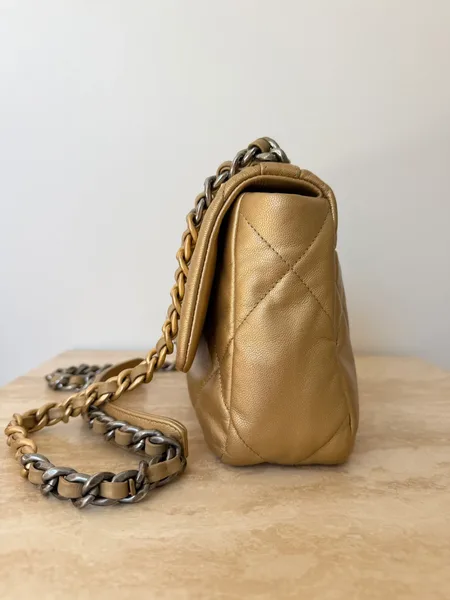 Chanel 19 Small Metallic Gold Lambskin Bag product view 6