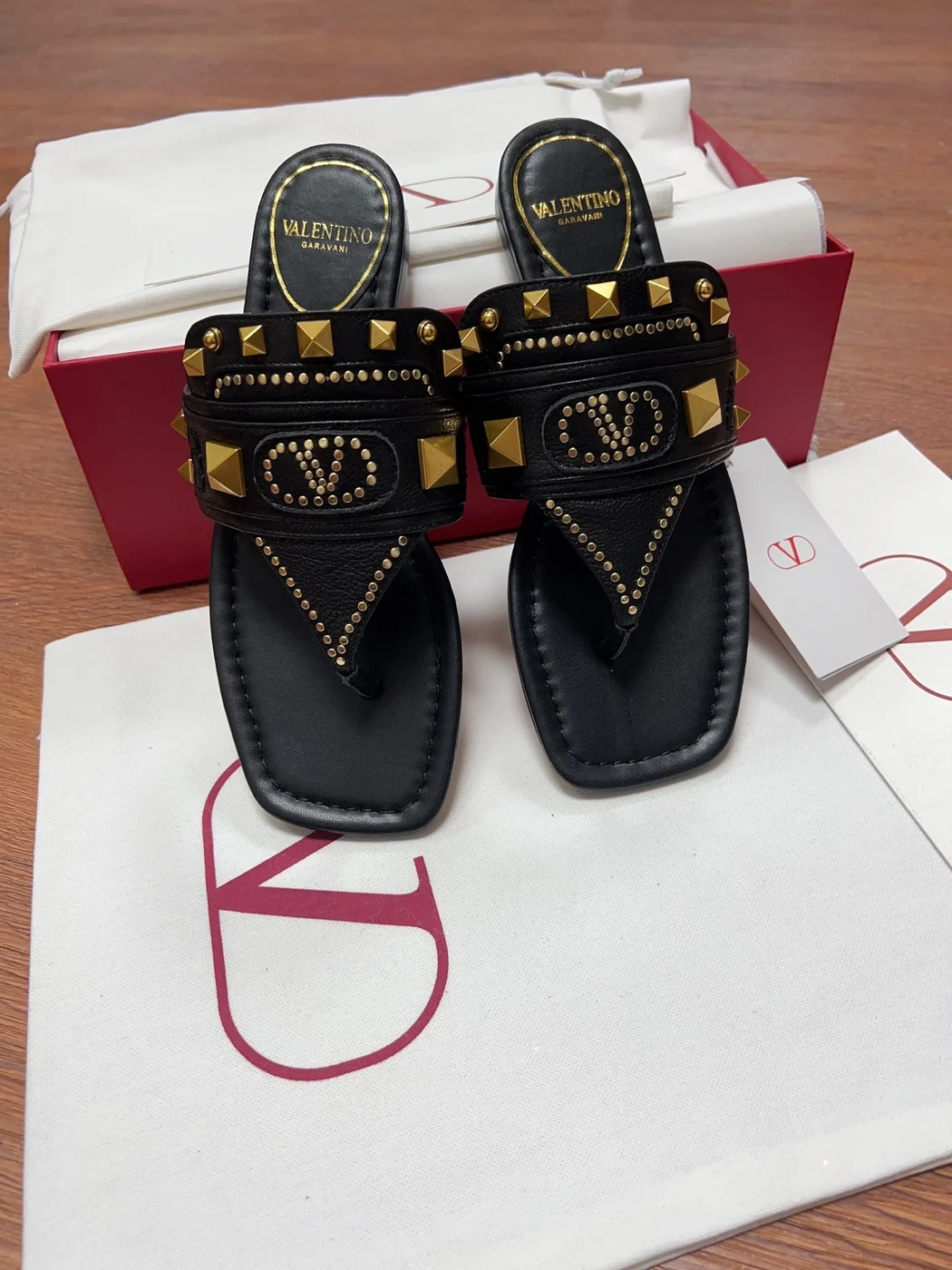 Valentino Women Black Leather Studded Flats product view 2