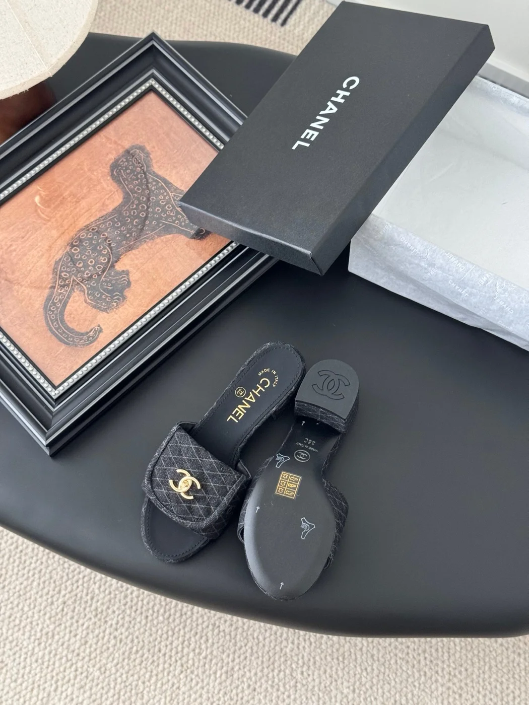 Chanel Women Black Quilted Fabric Slides product view 4