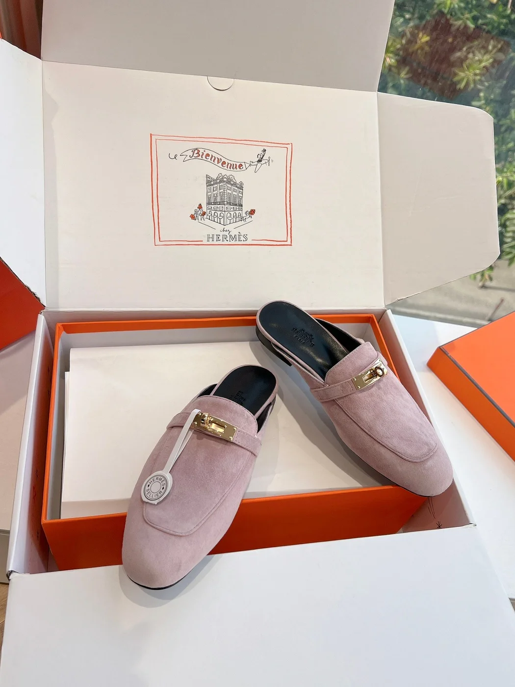 Hermès Women Pink Suede Mules product view 5