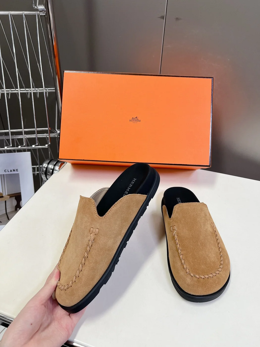 Hermès Women Tan Suede Slip On Mules product view 3