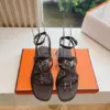 Hermès Women Dark Brown Leather Strappy Sandals product view 1